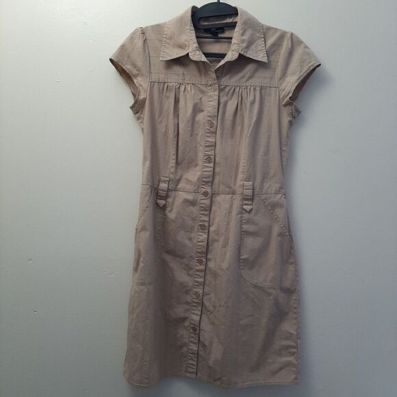 Iz Byer California Button Down Shirt Dress Tan Cotton Spandex Blend Medium - Picture 1 of 14
